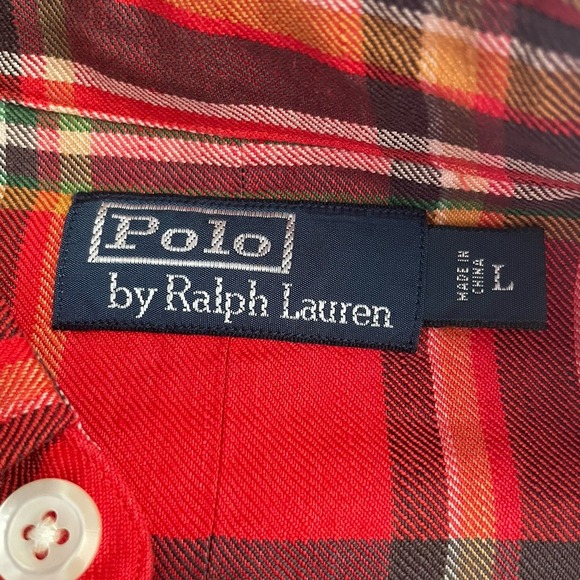 Polo Ralph Lauren Shirt Adult Large Red Plaid Silk Linen Button Up Mens L - Picture 2 of 10